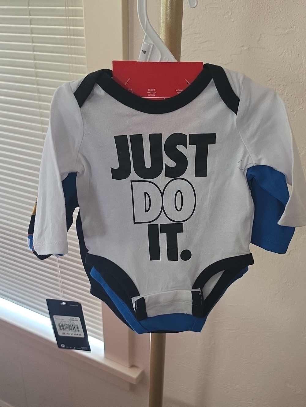 Nike White, Black & Blue 'Just Do It.' Long-Sleeve Baby One-Piece